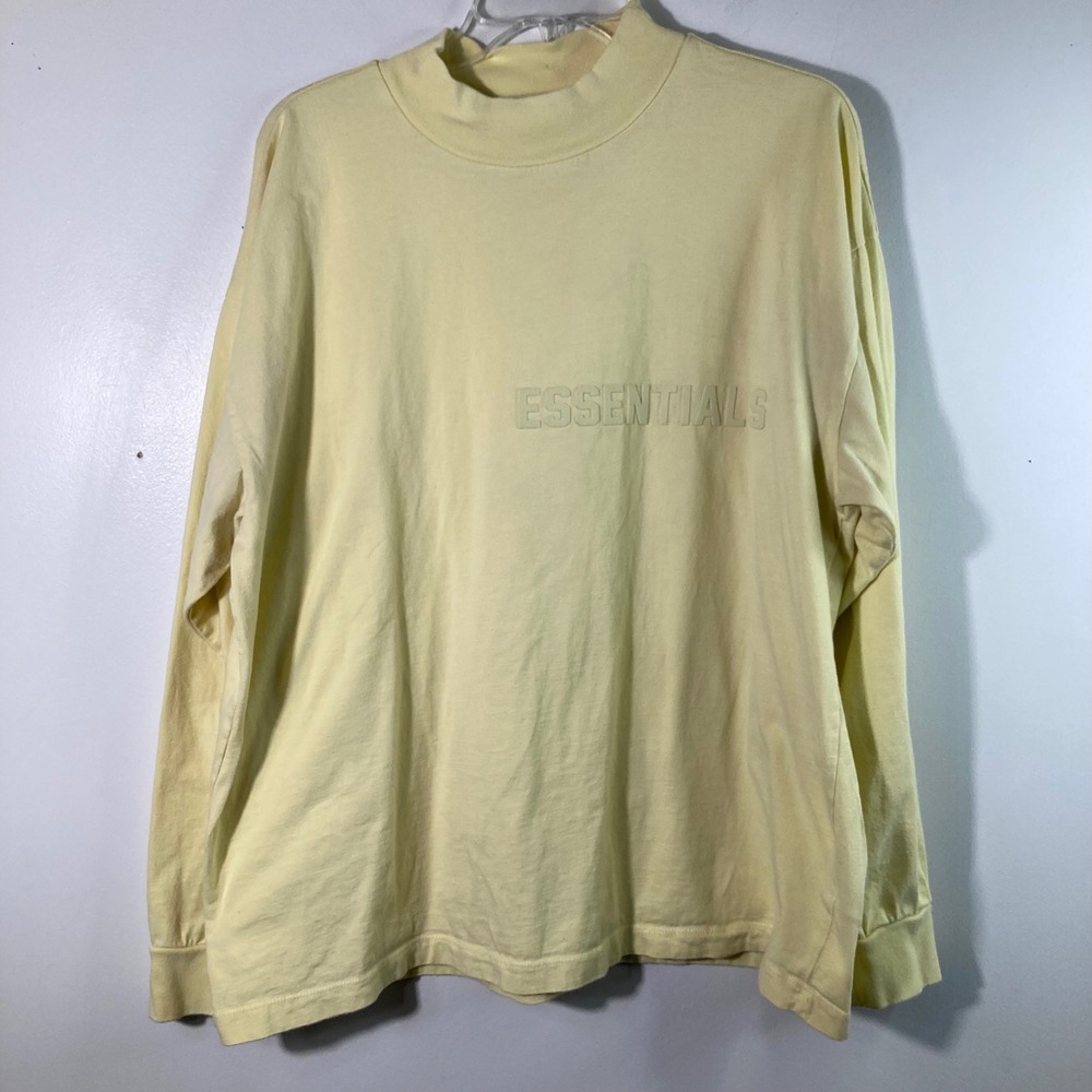 FEAR OF GOD ESSENTIALS Mock Neck Long Sleeve T-Shirt Pale Yellow Mens S Flaw